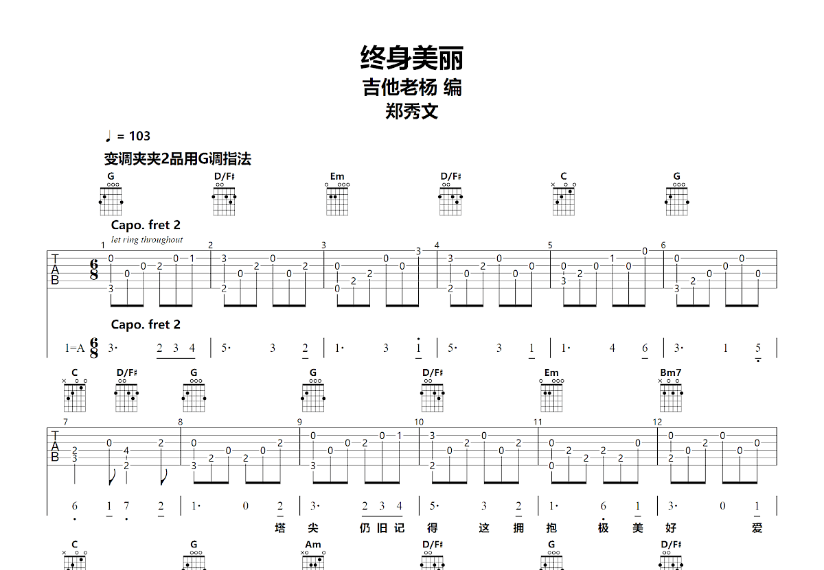 终身美丽吉他谱预览图