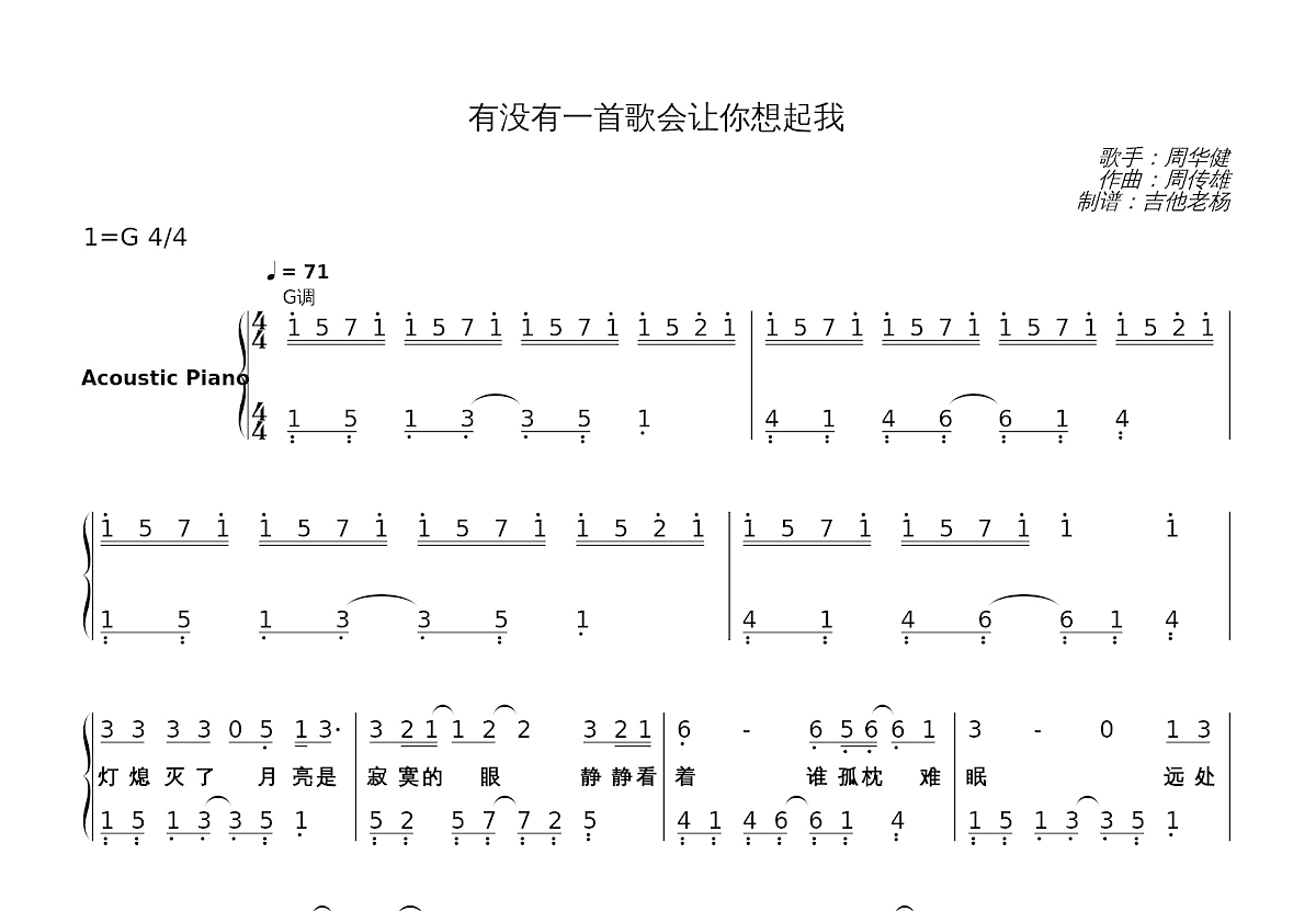 有没有一首歌会让你想起我简谱预览图