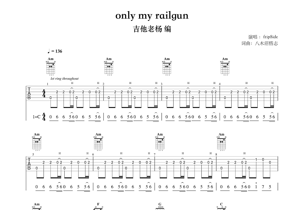 only my railgun吉他谱预览图