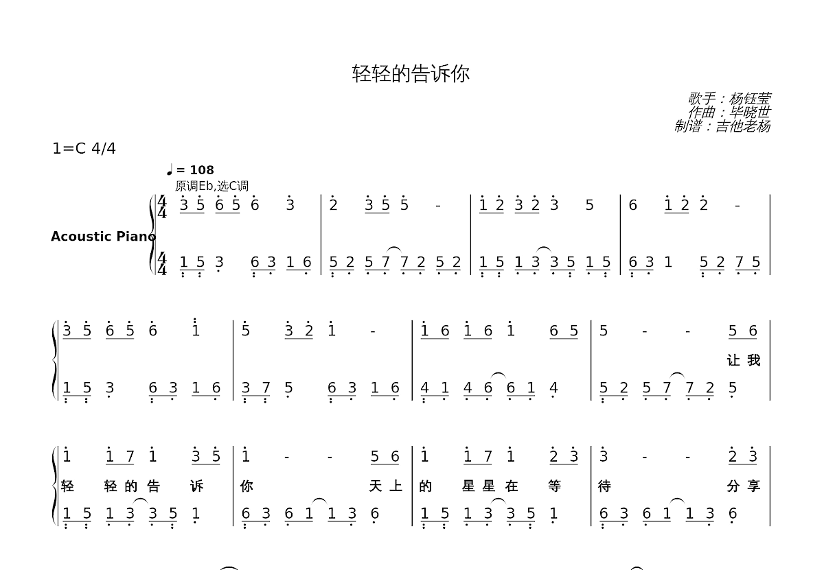 轻轻的告诉你简谱预览图