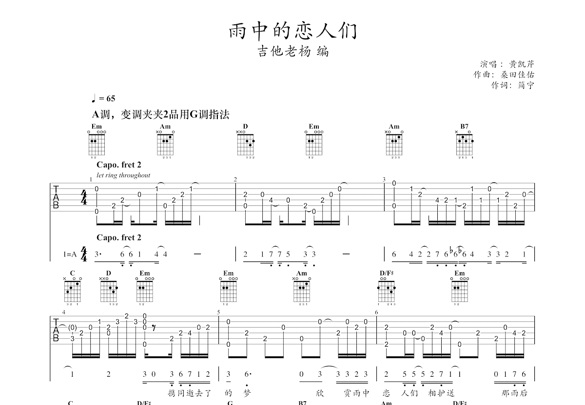 雨中的恋人们吉他谱预览图