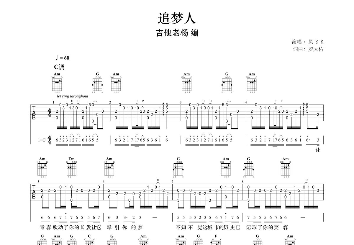 追梦人吉他谱预览图