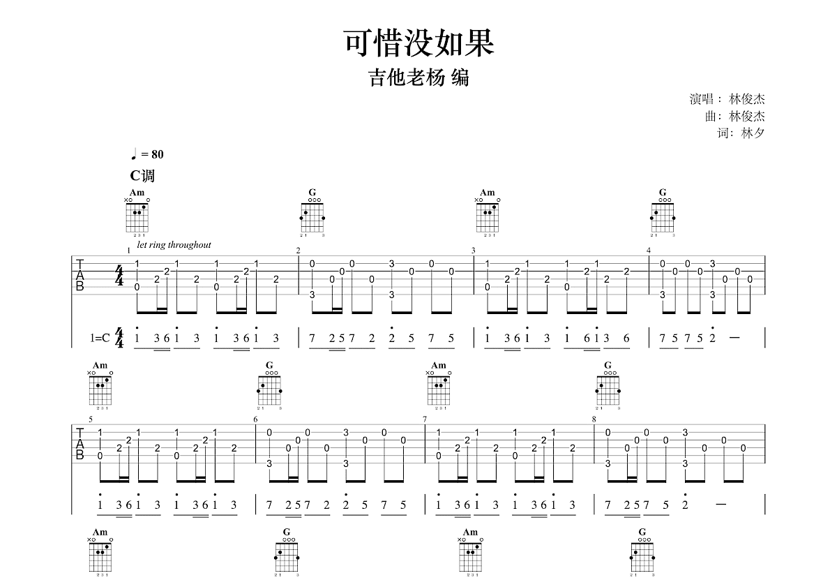 可惜没如果吉他谱预览图