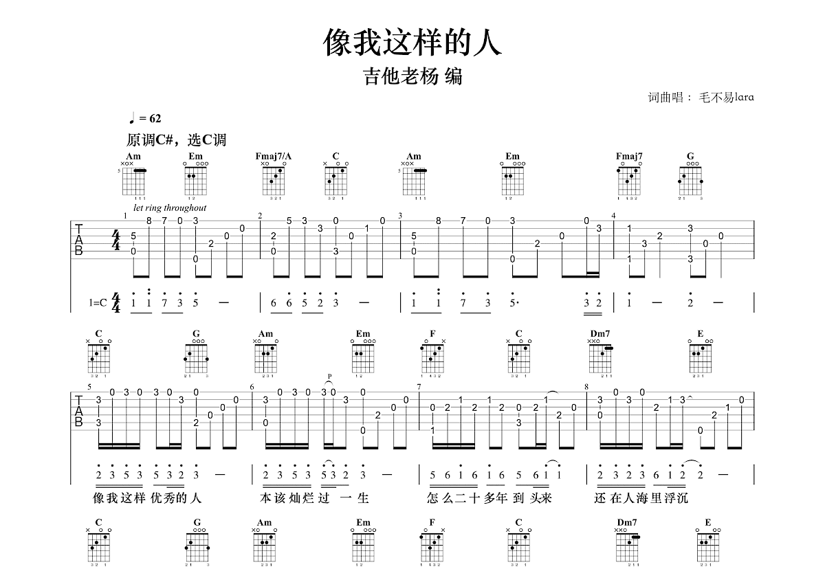 像我这样的人吉他谱预览图