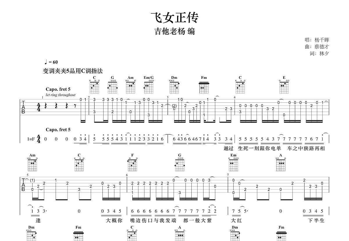 飞女正传吉他谱预览图