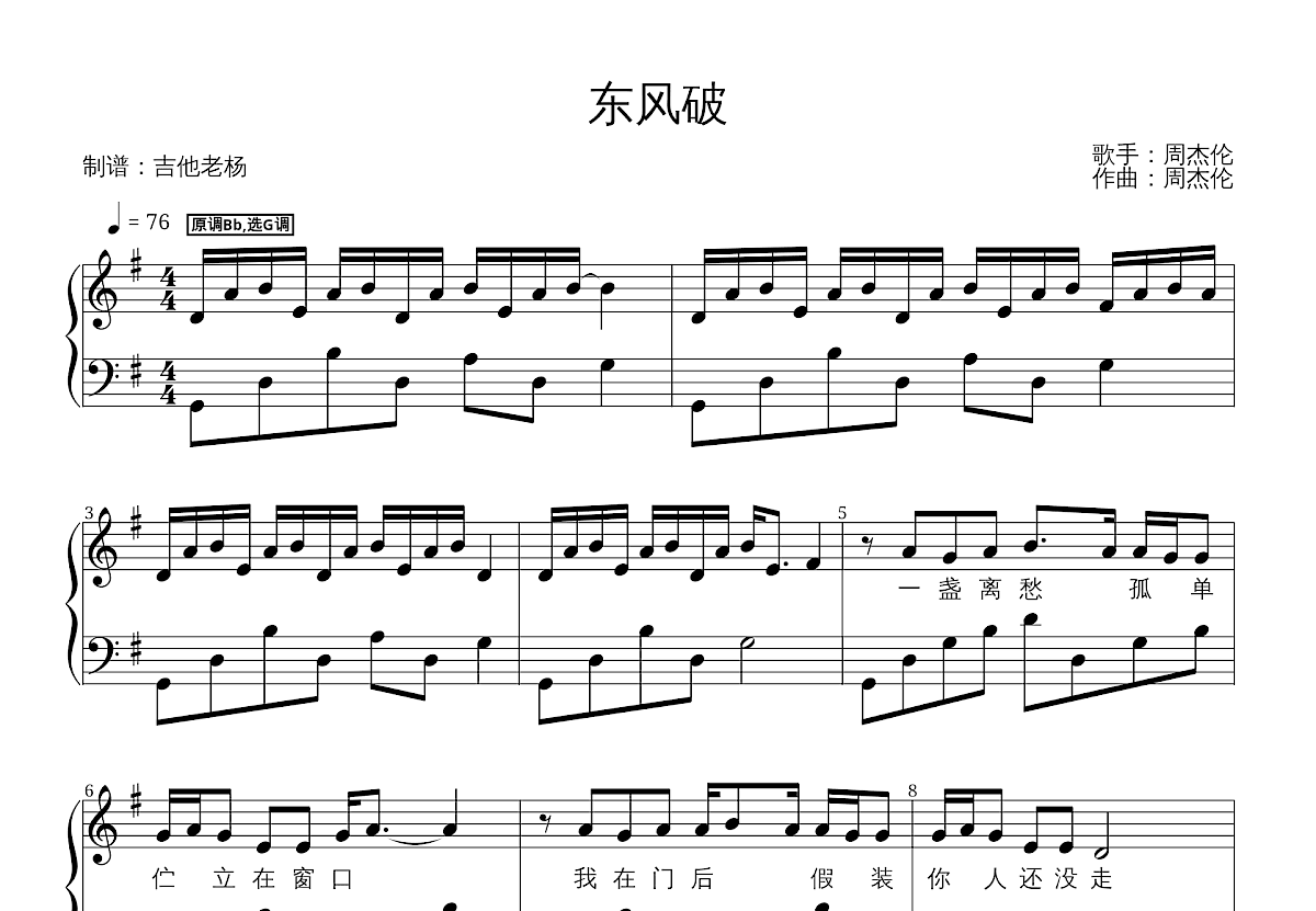 东风破五线谱预览图