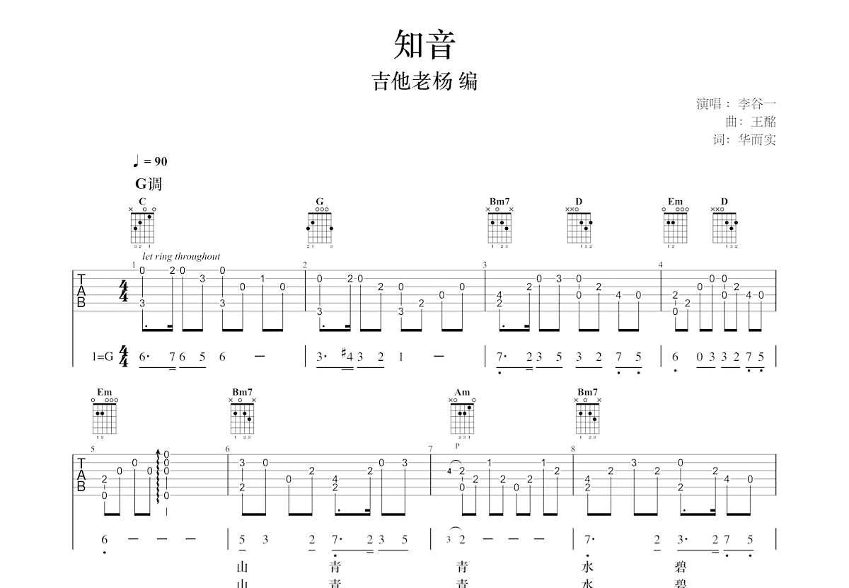 知音吉他谱预览图