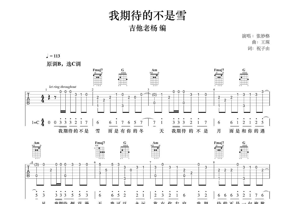 我期待的不是雪吉他谱预览图