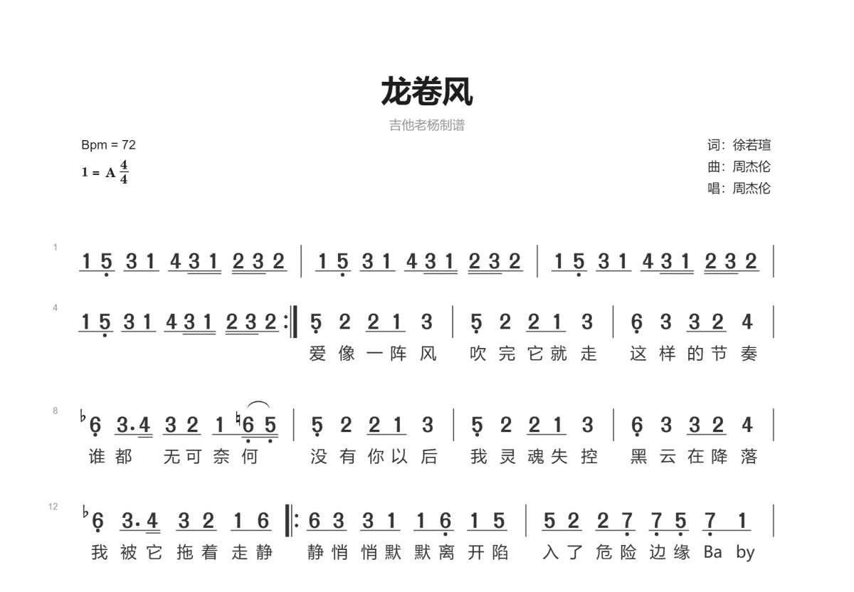 龙卷风简谱预览图