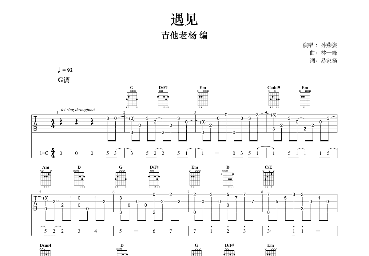 遇见吉他谱预览图