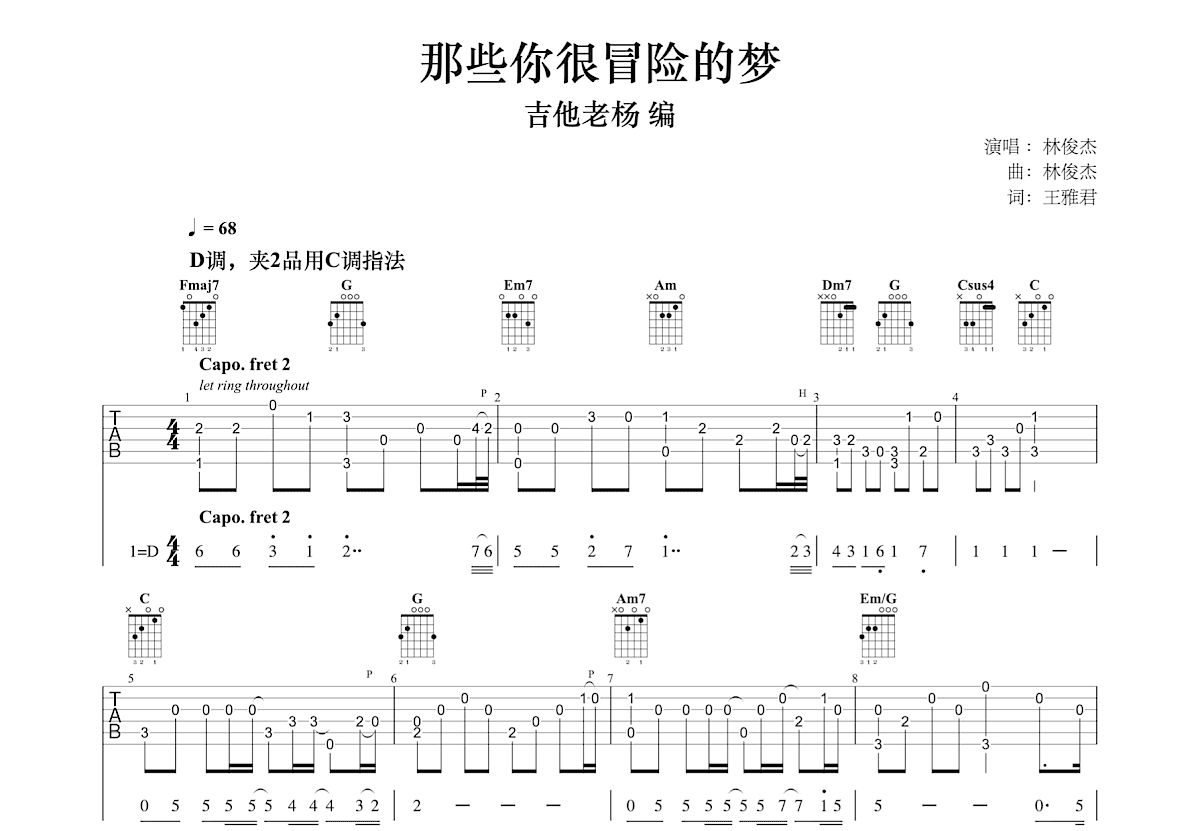 那些你很冒险的梦吉他谱预览图