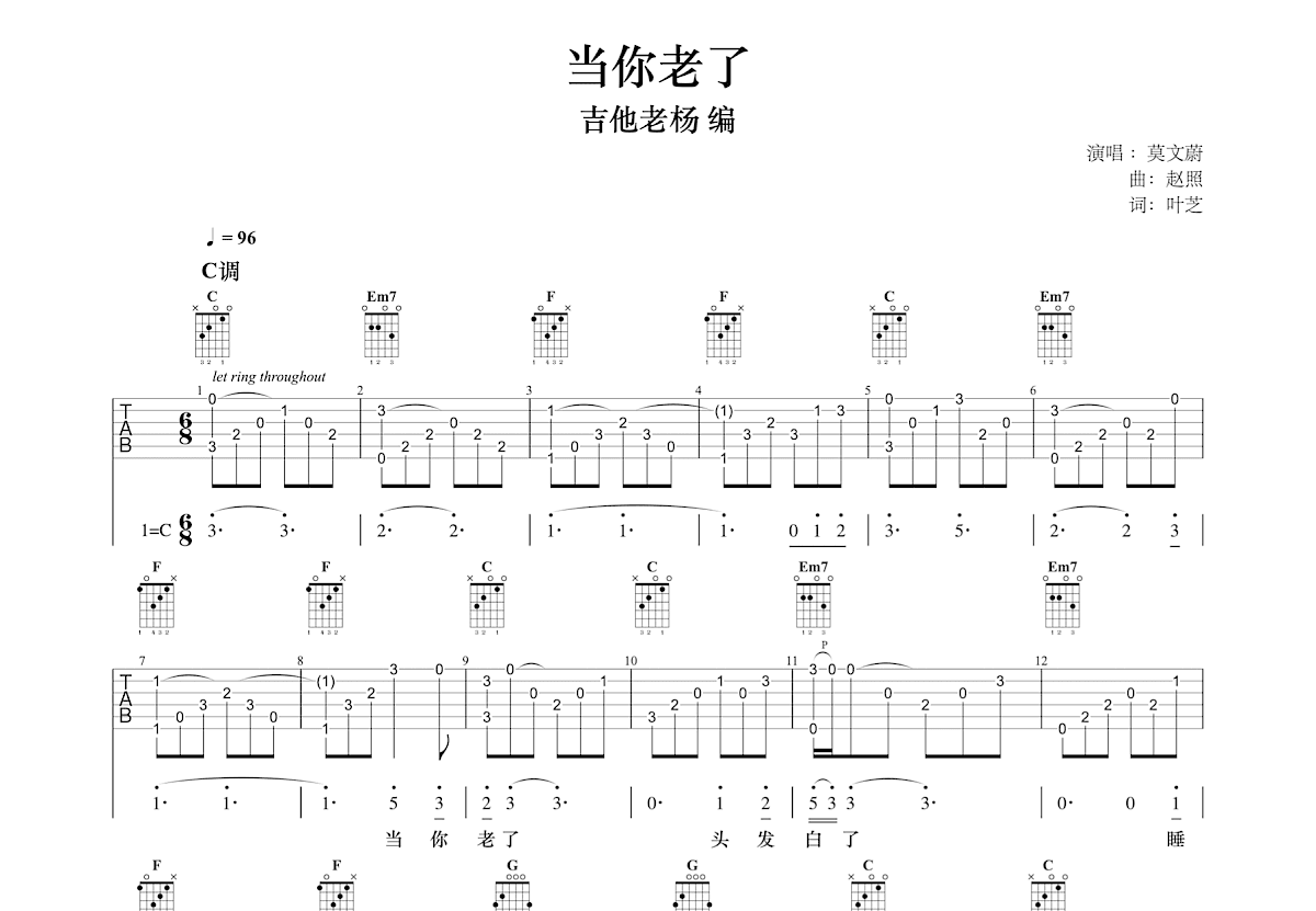 当你老了吉他谱预览图