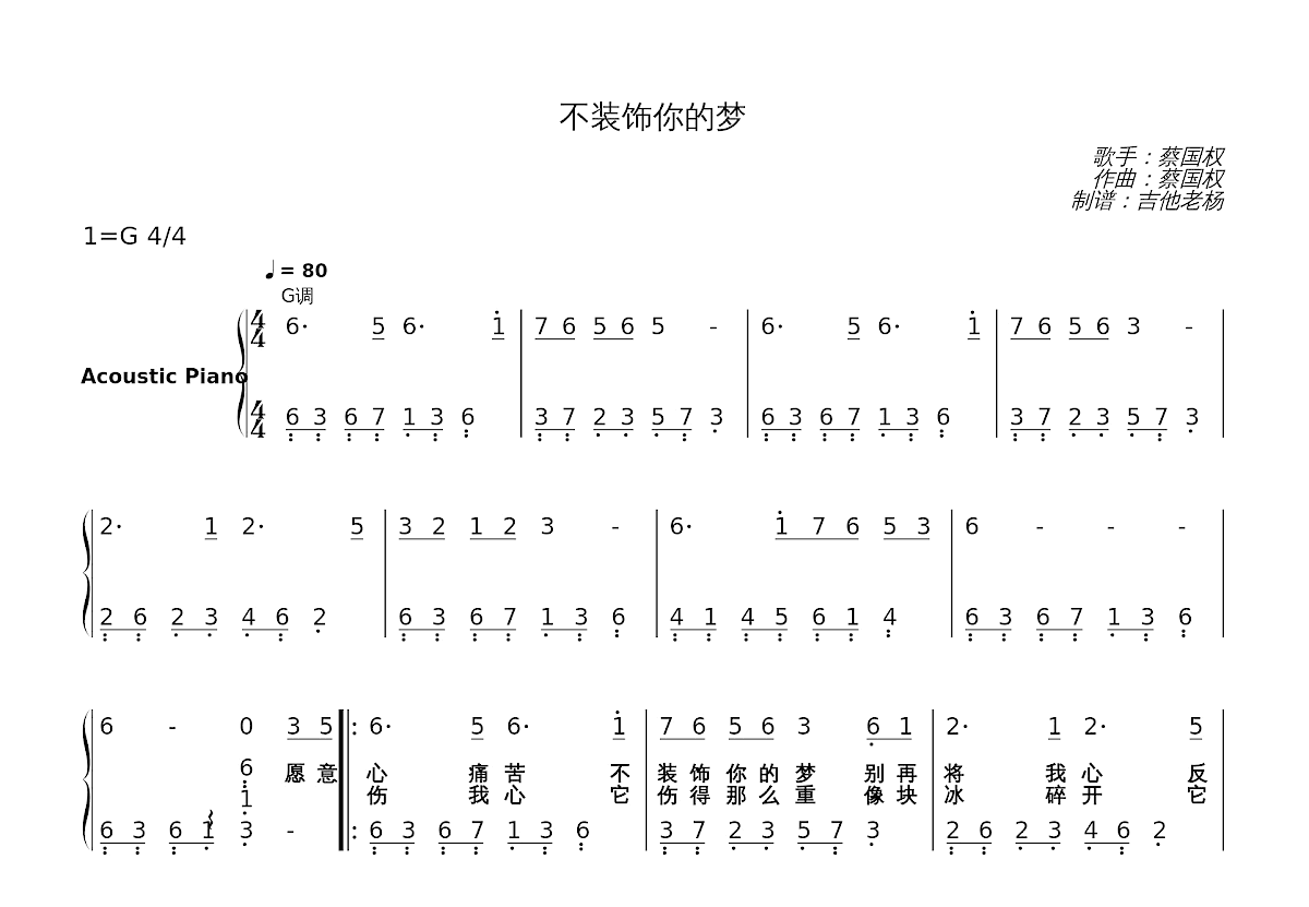 不装饰你的梦简谱预览图