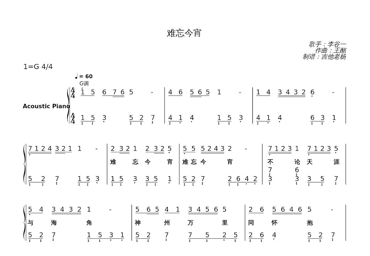 难忘今宵简谱预览图