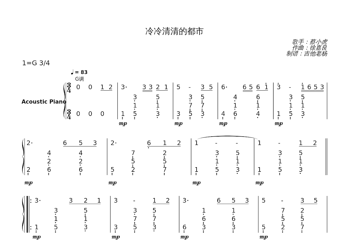 冷冷清清的都市简谱预览图