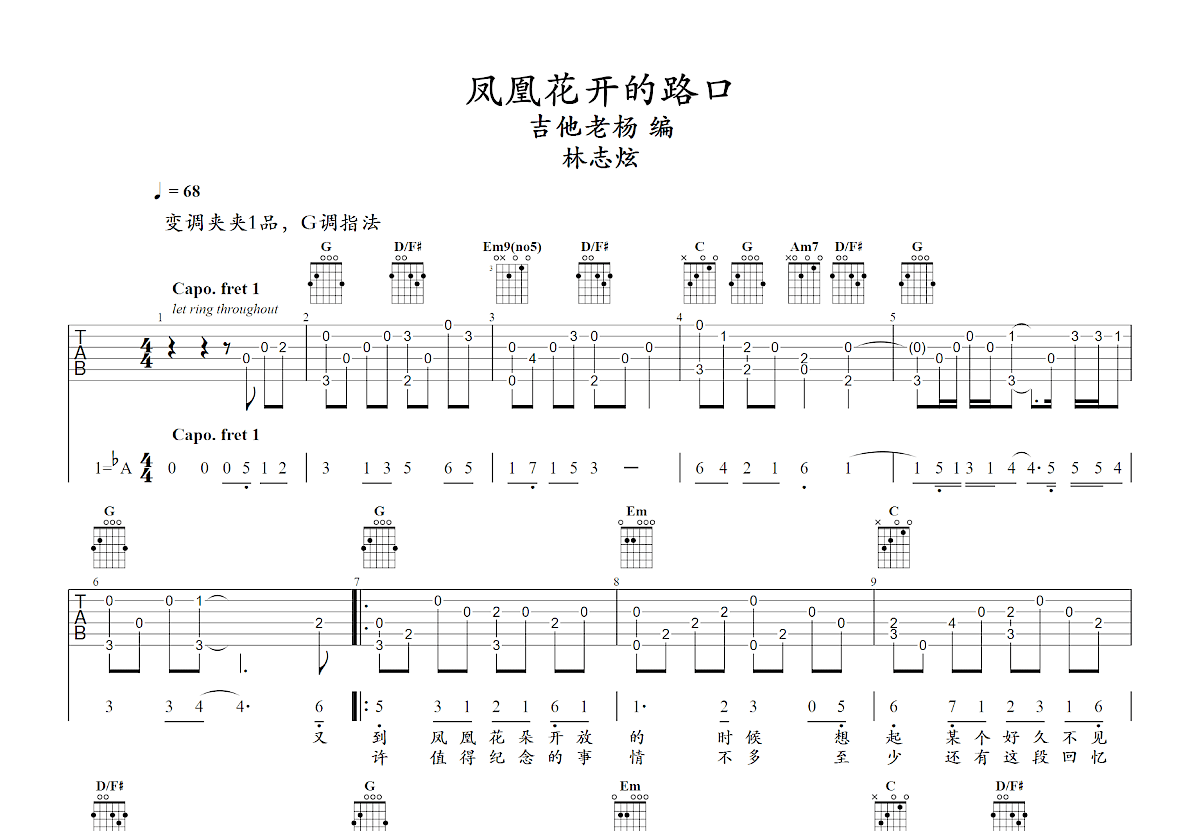 凤凰花开的路口吉他谱预览图