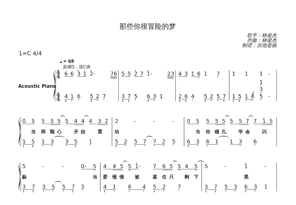 那些你很冒险的梦简谱预览图