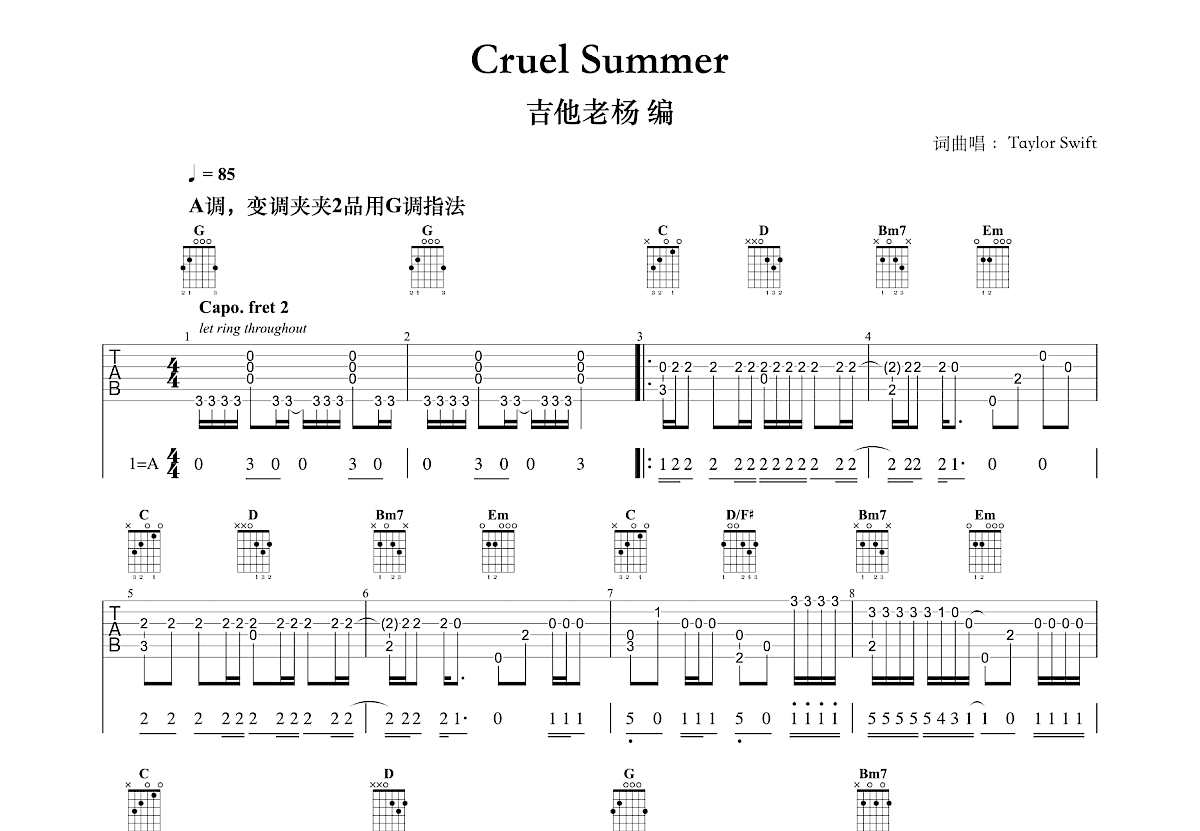 Cruel Summer吉他谱预览图