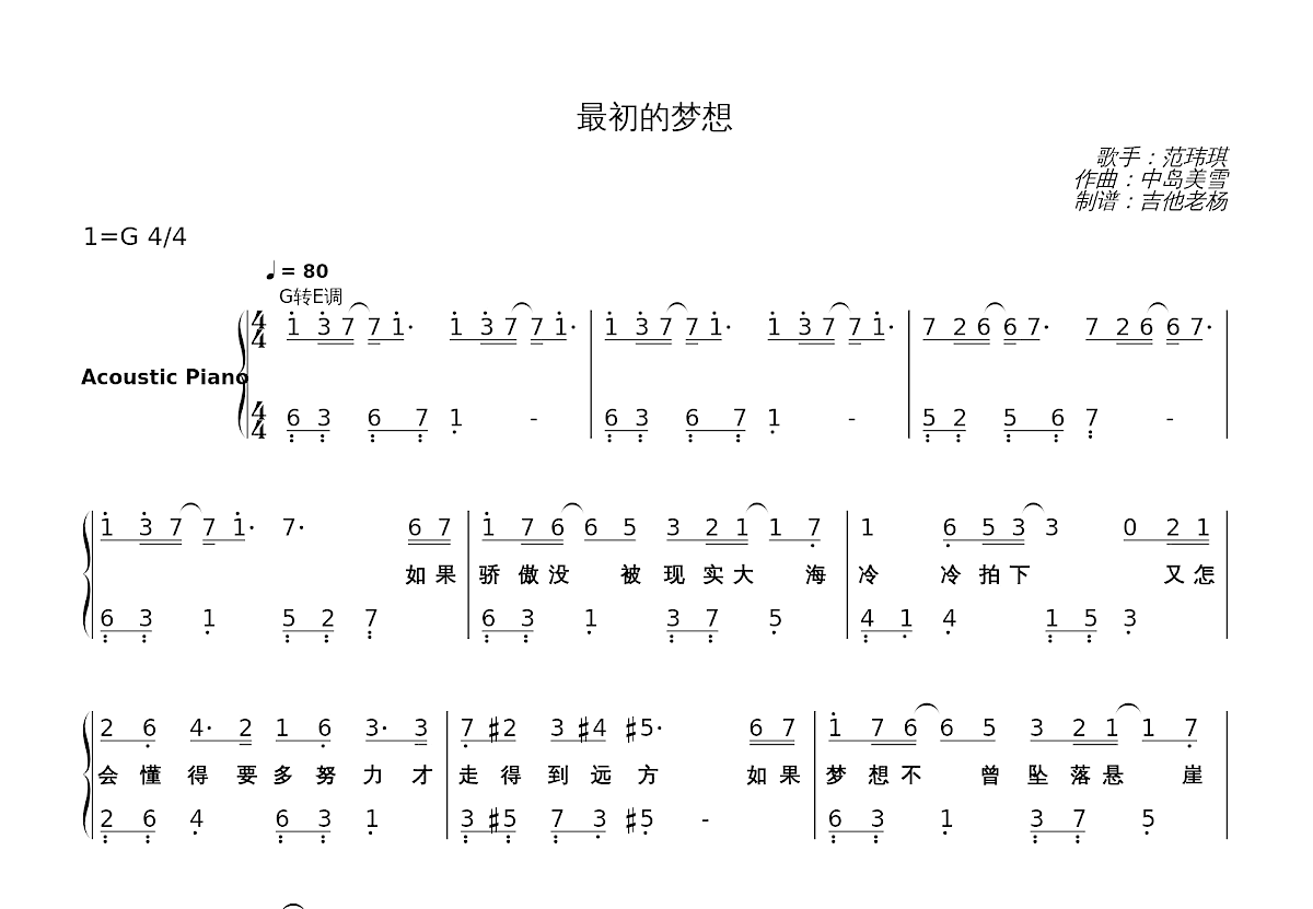 最初的梦想简谱预览图