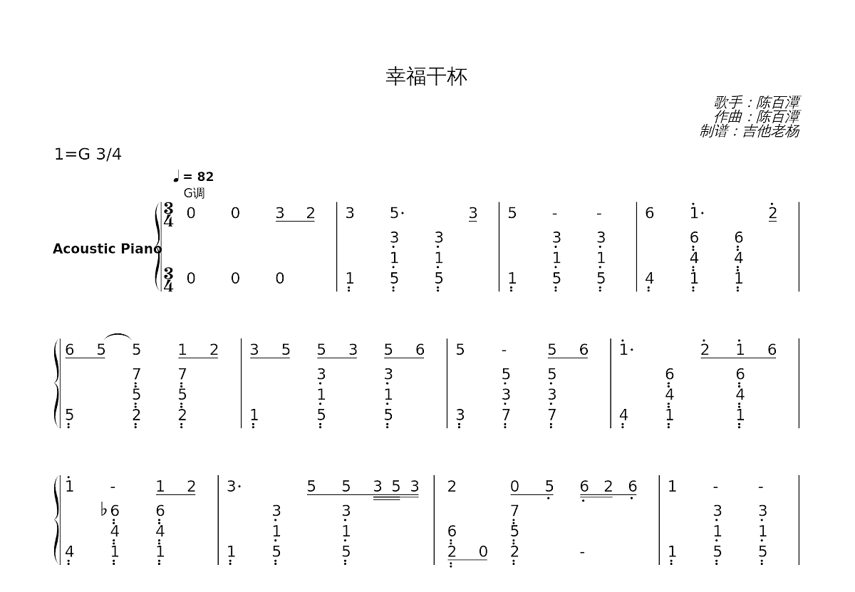 幸福干杯简谱预览图