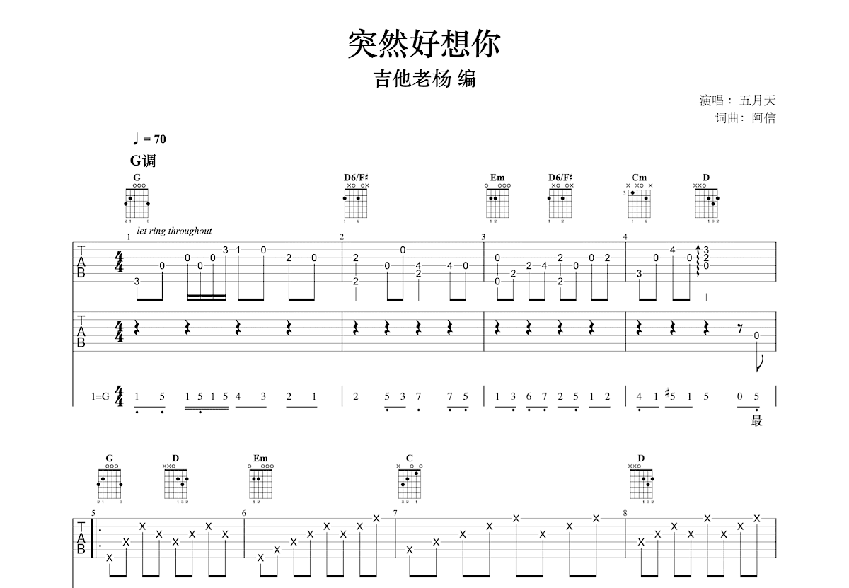 突然好想你吉他谱预览图