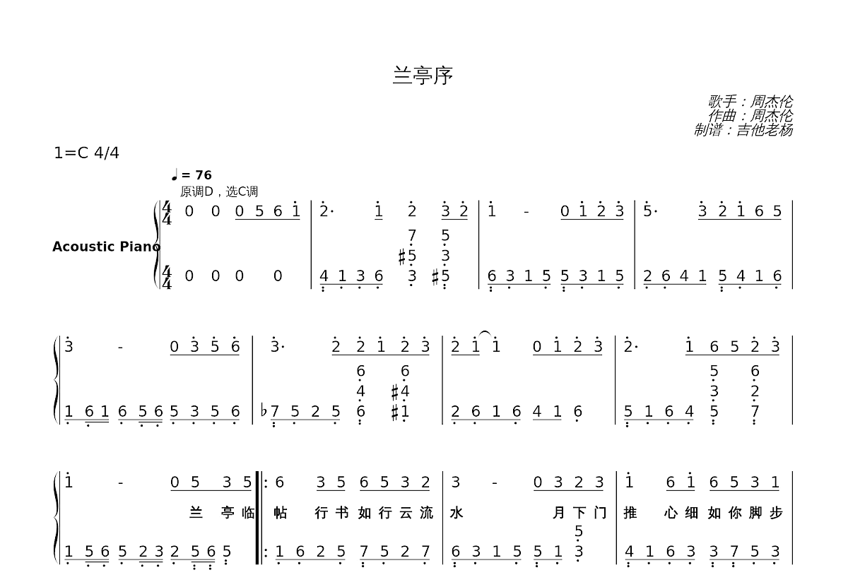 兰亭序简谱预览图