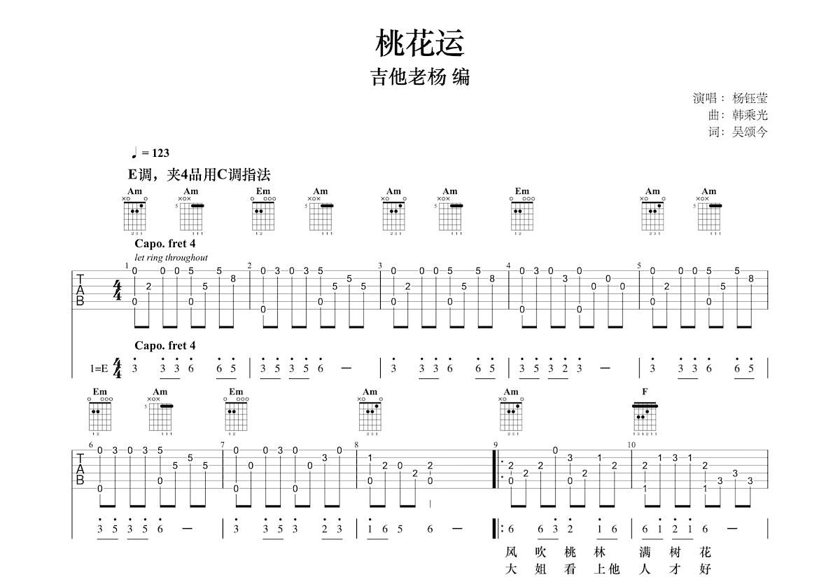 桃花运吉他谱预览图