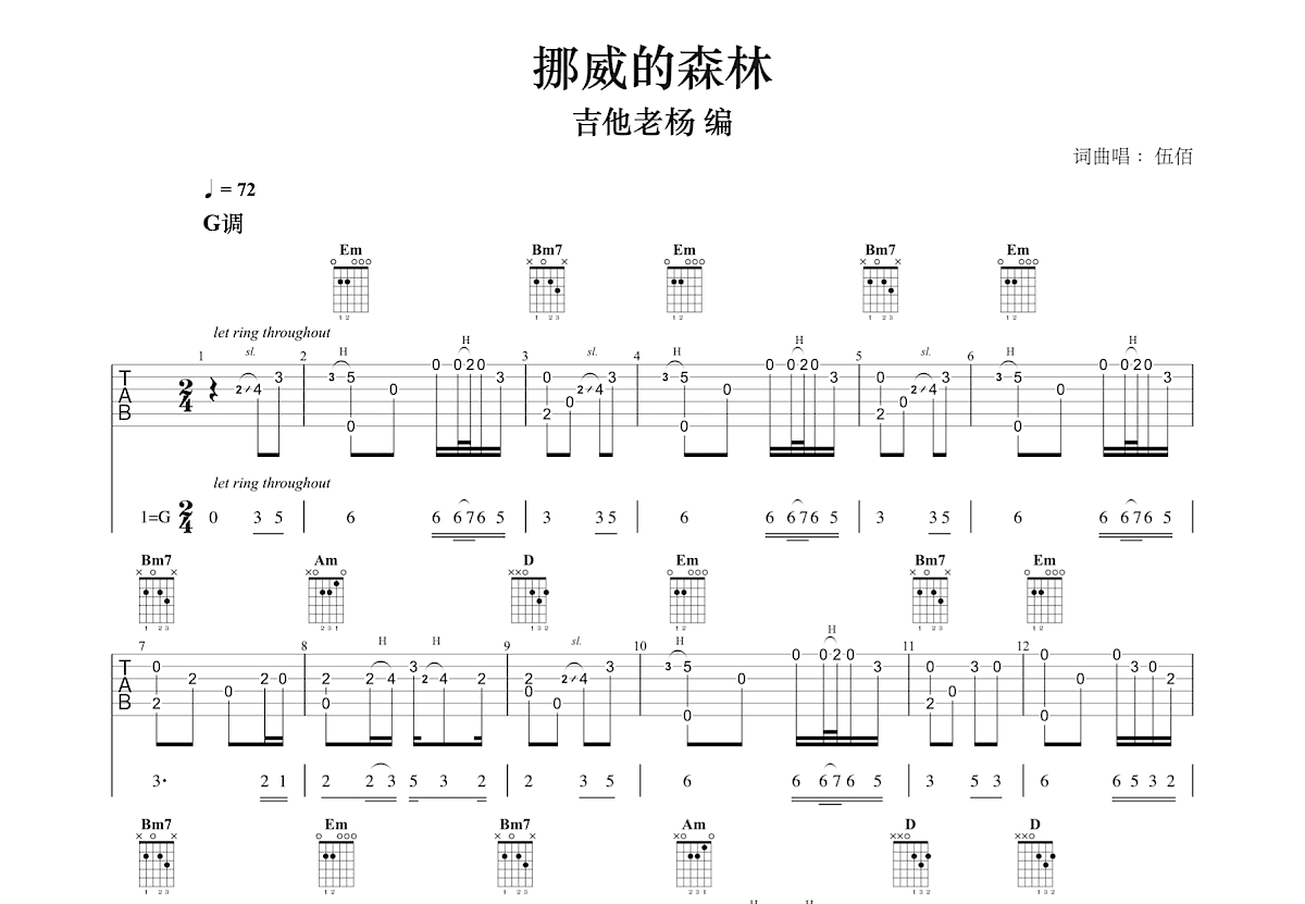 挪威的森林吉他谱预览图