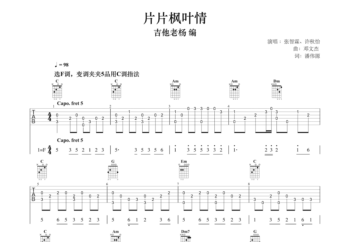 片片枫叶情吉他谱预览图