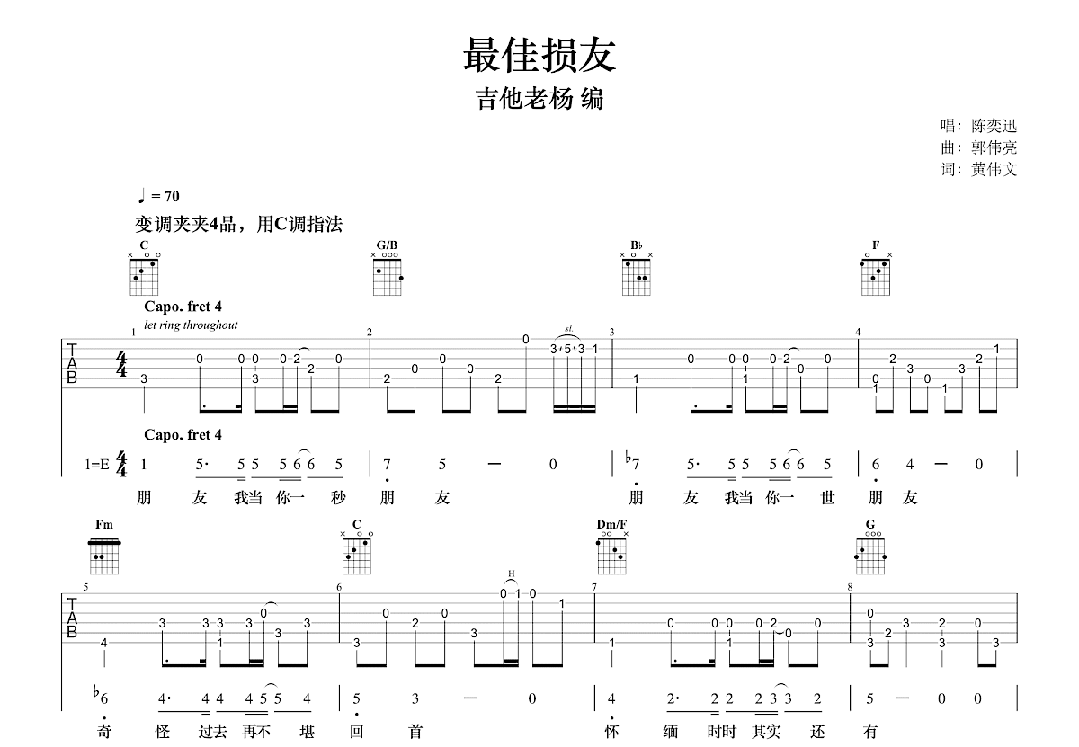 最佳损友吉他谱预览图