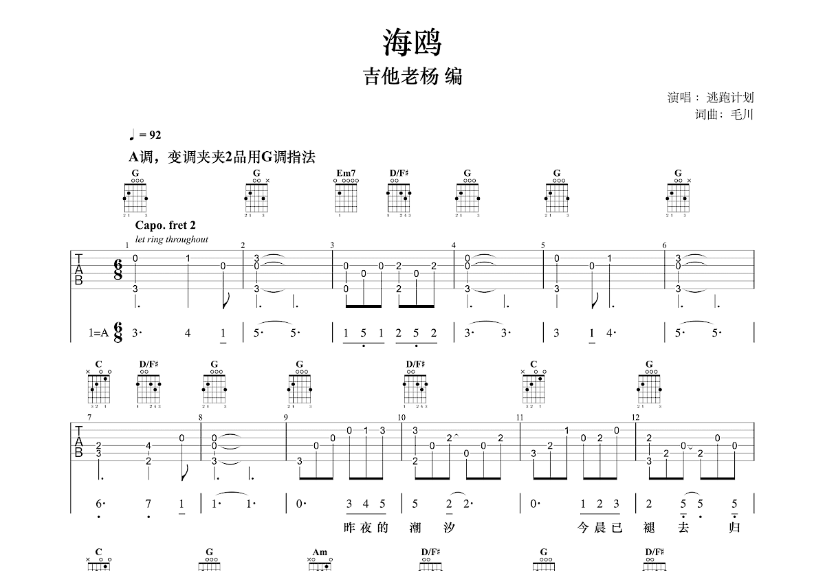 海鸥吉他谱预览图