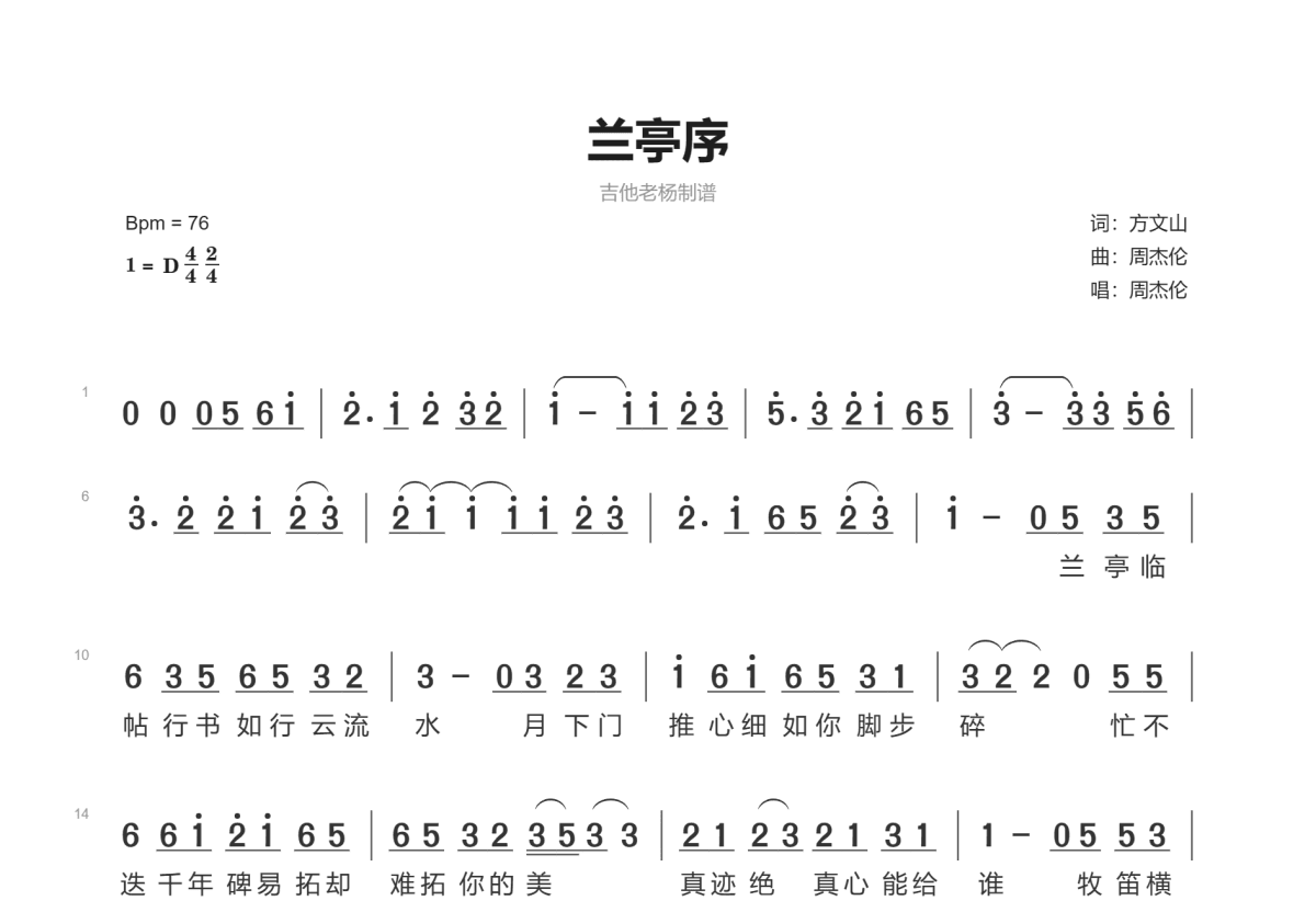 兰亭序简谱预览图