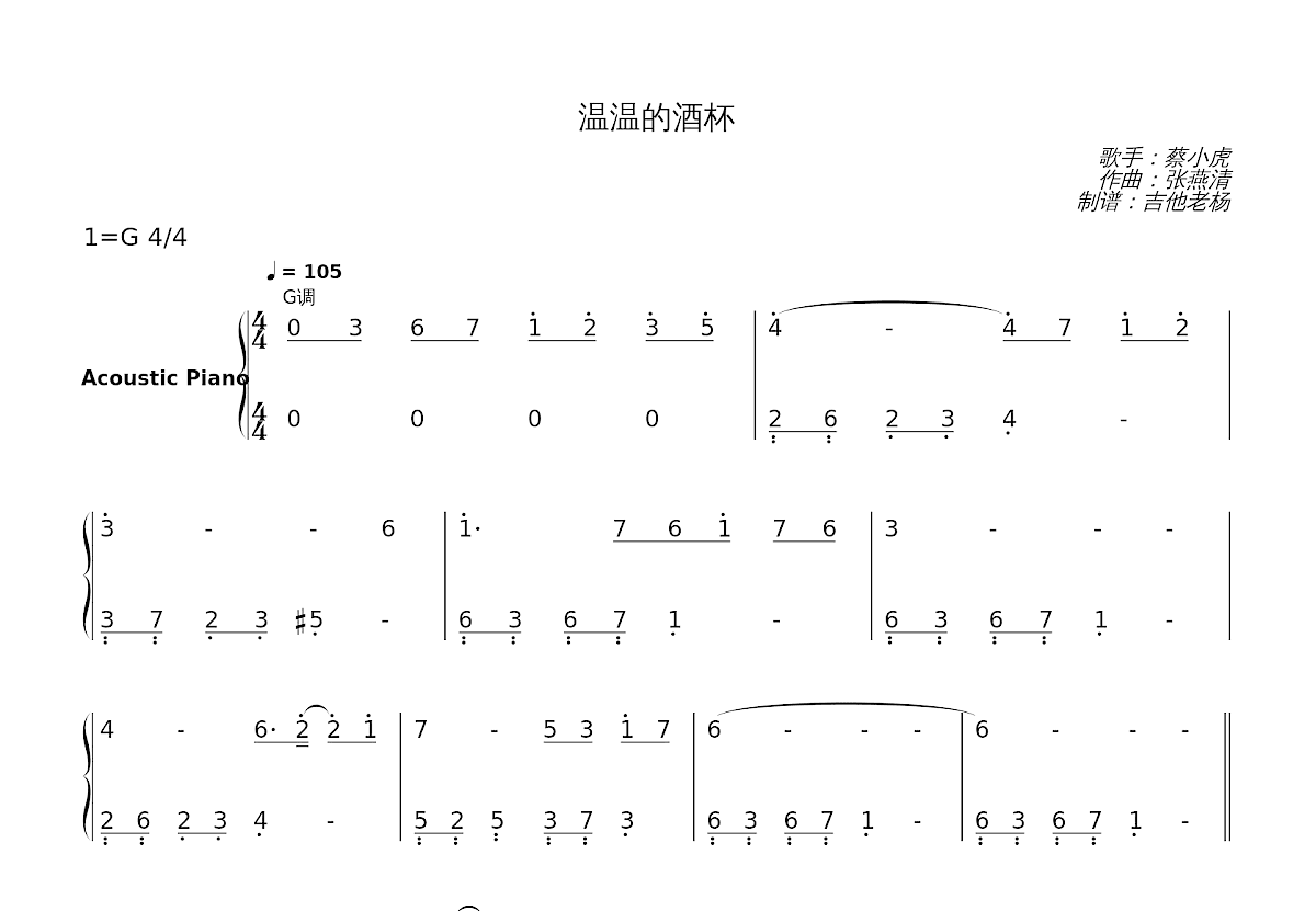 温温的酒杯简谱预览图