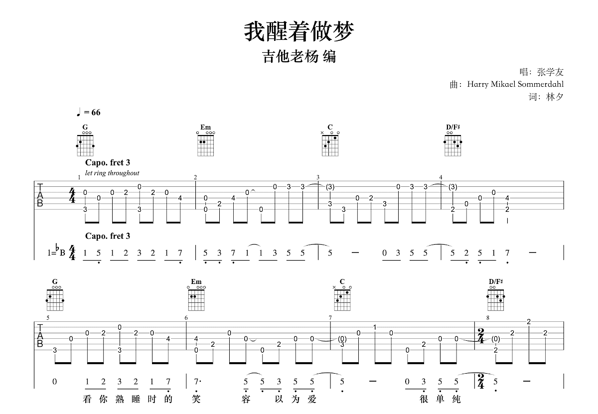 我醒着做梦吉他谱预览图