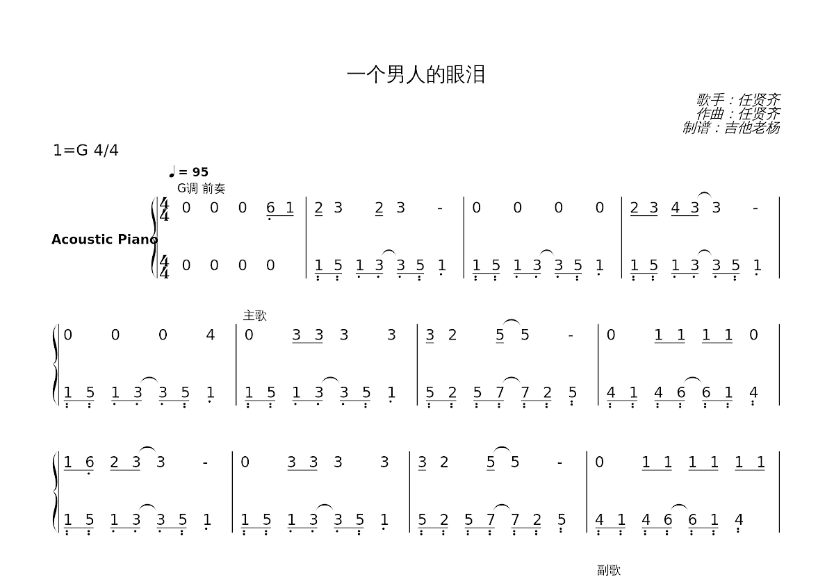 一个男人的眼泪简谱预览图