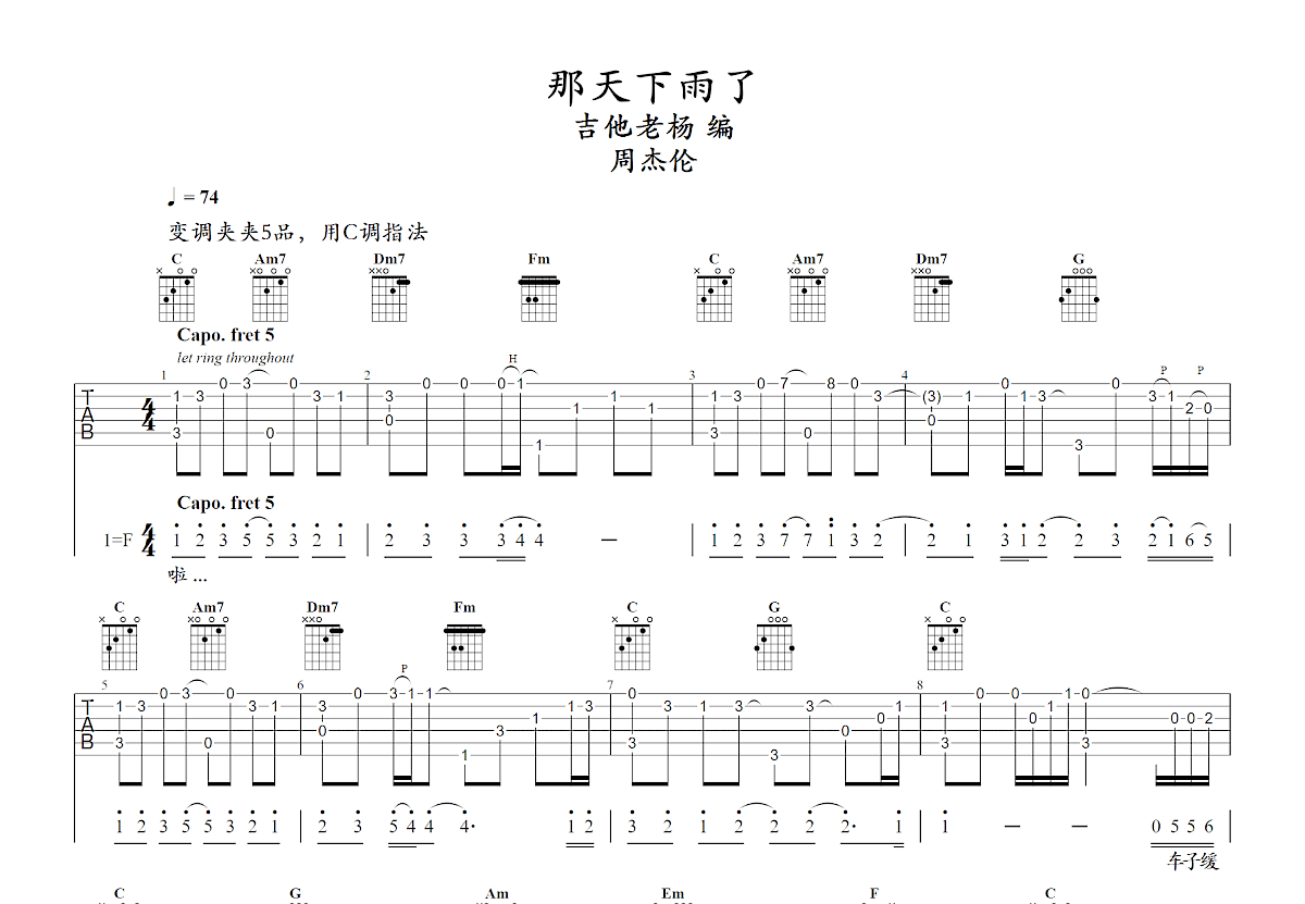 那天下雨了吉他谱预览图