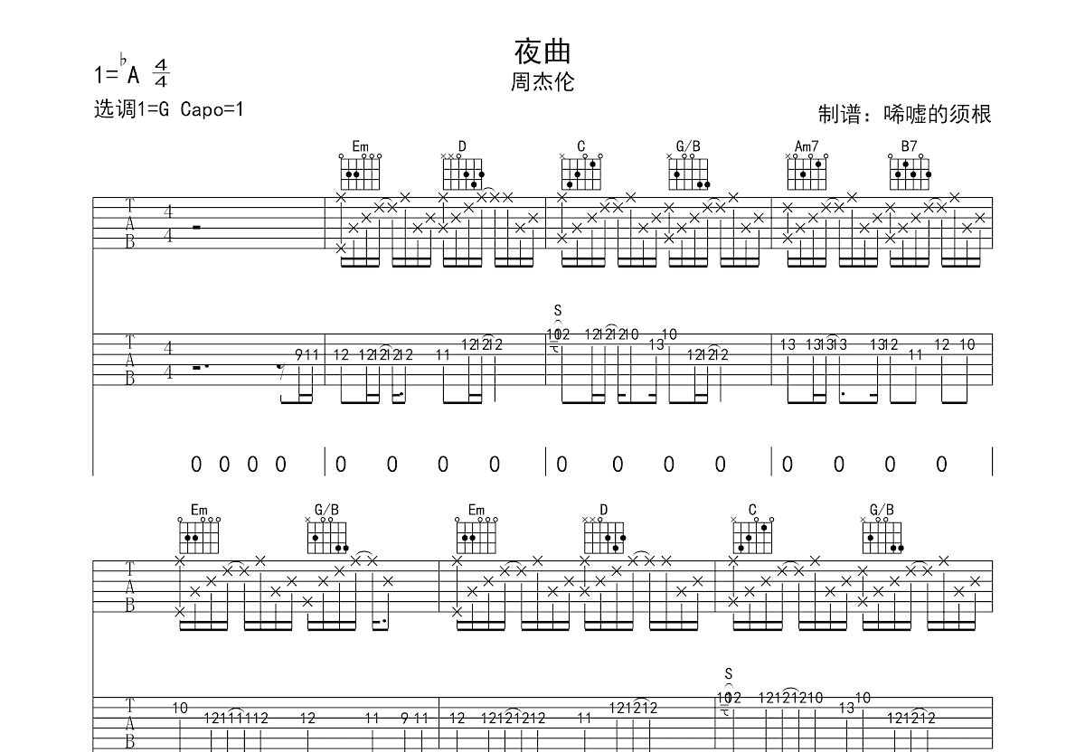 夜曲吉他谱预览图