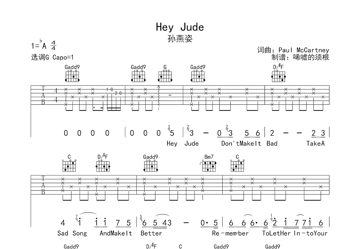 Hey Jude吉他谱预览图