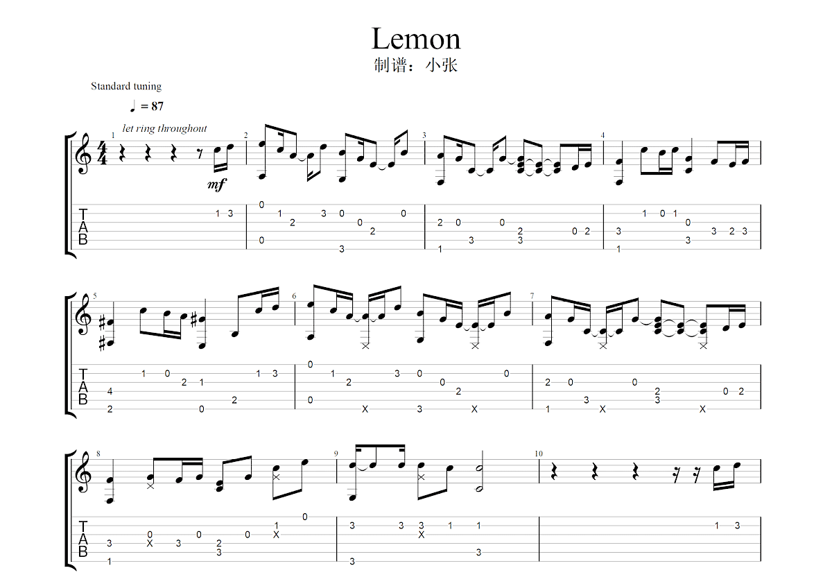 lemon吉他谱预览图