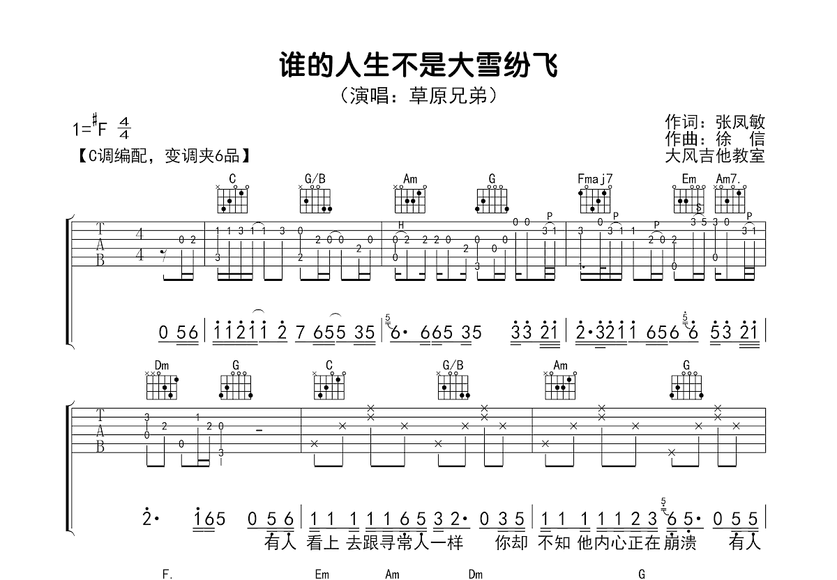 谁的人生不是大雪纷飞吉他谱预览图