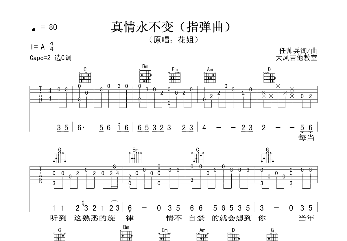 真情永不变吉他谱预览图