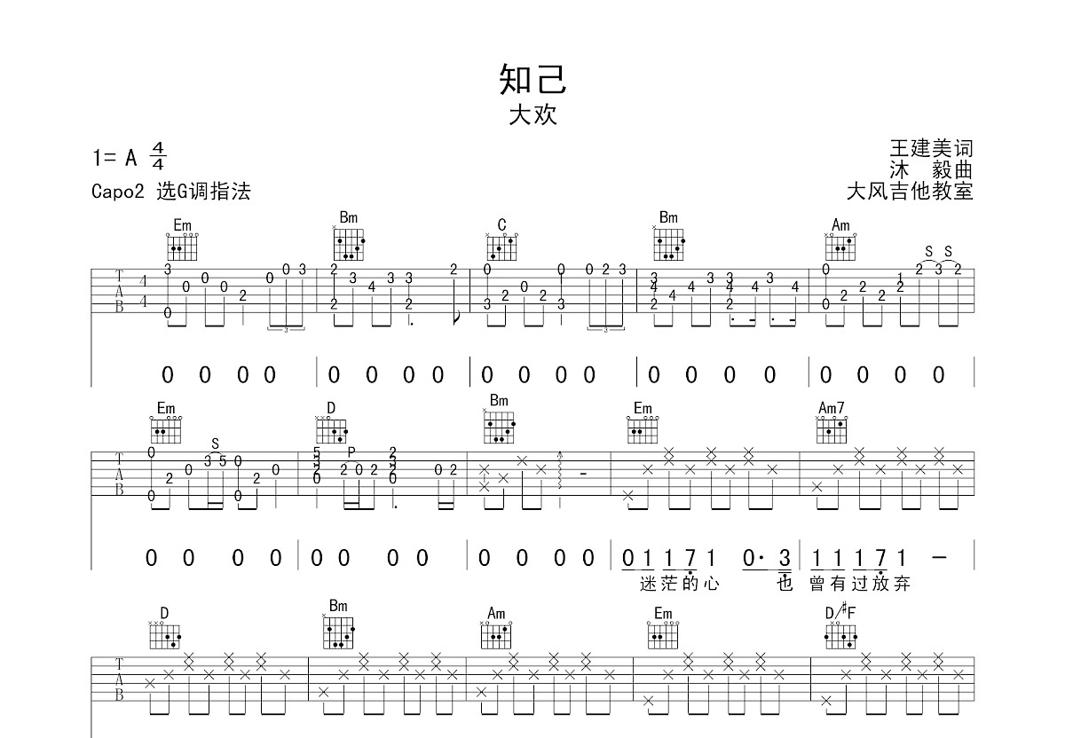 知己吉他谱预览图