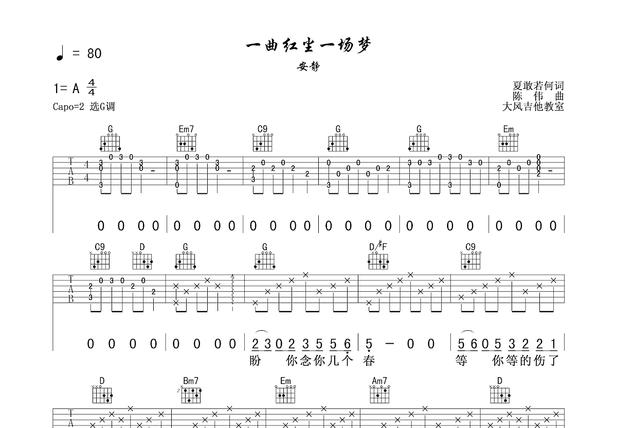 一曲红尘一场梦吉他谱预览图