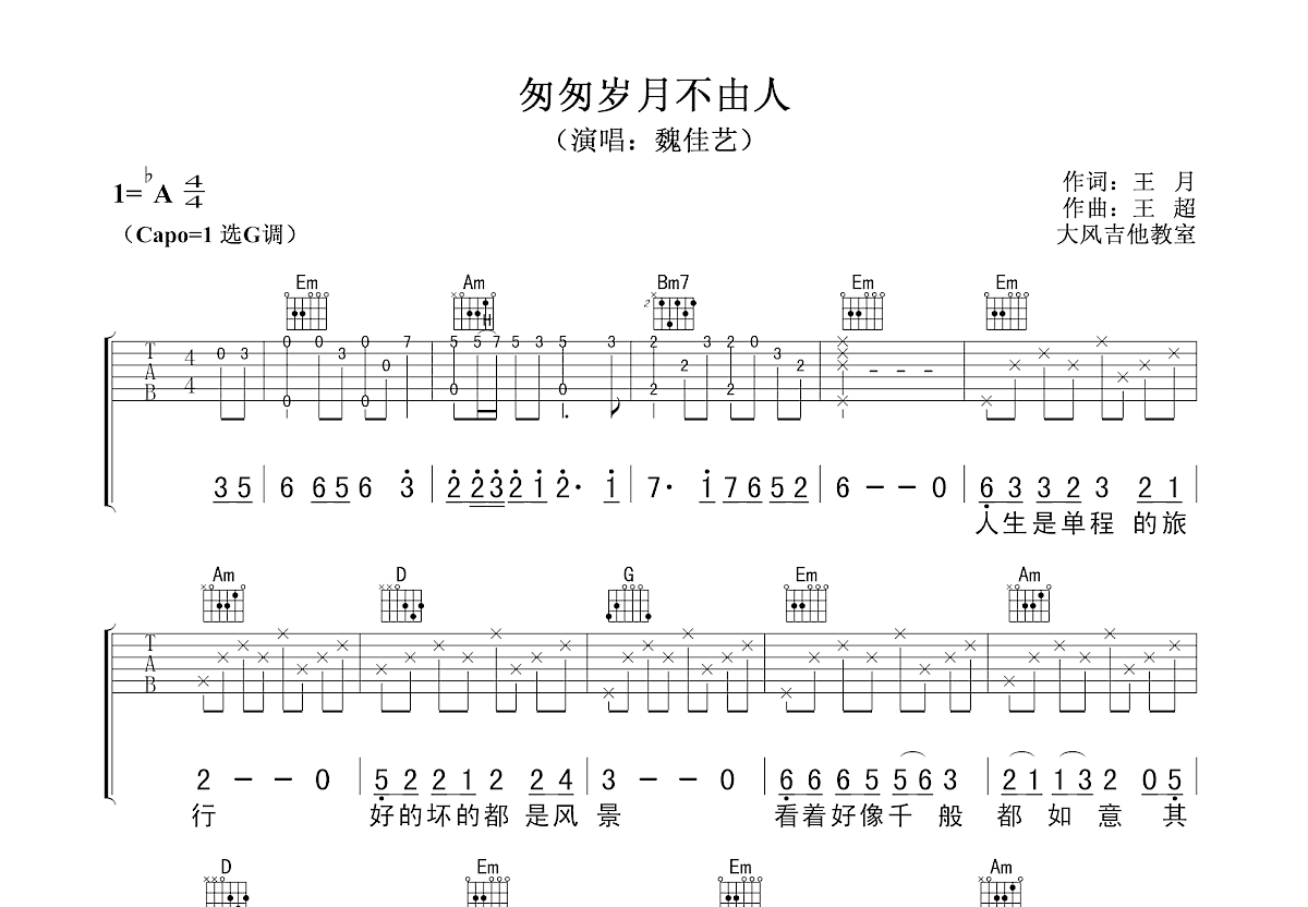 匆匆岁月不由人吉他谱预览图