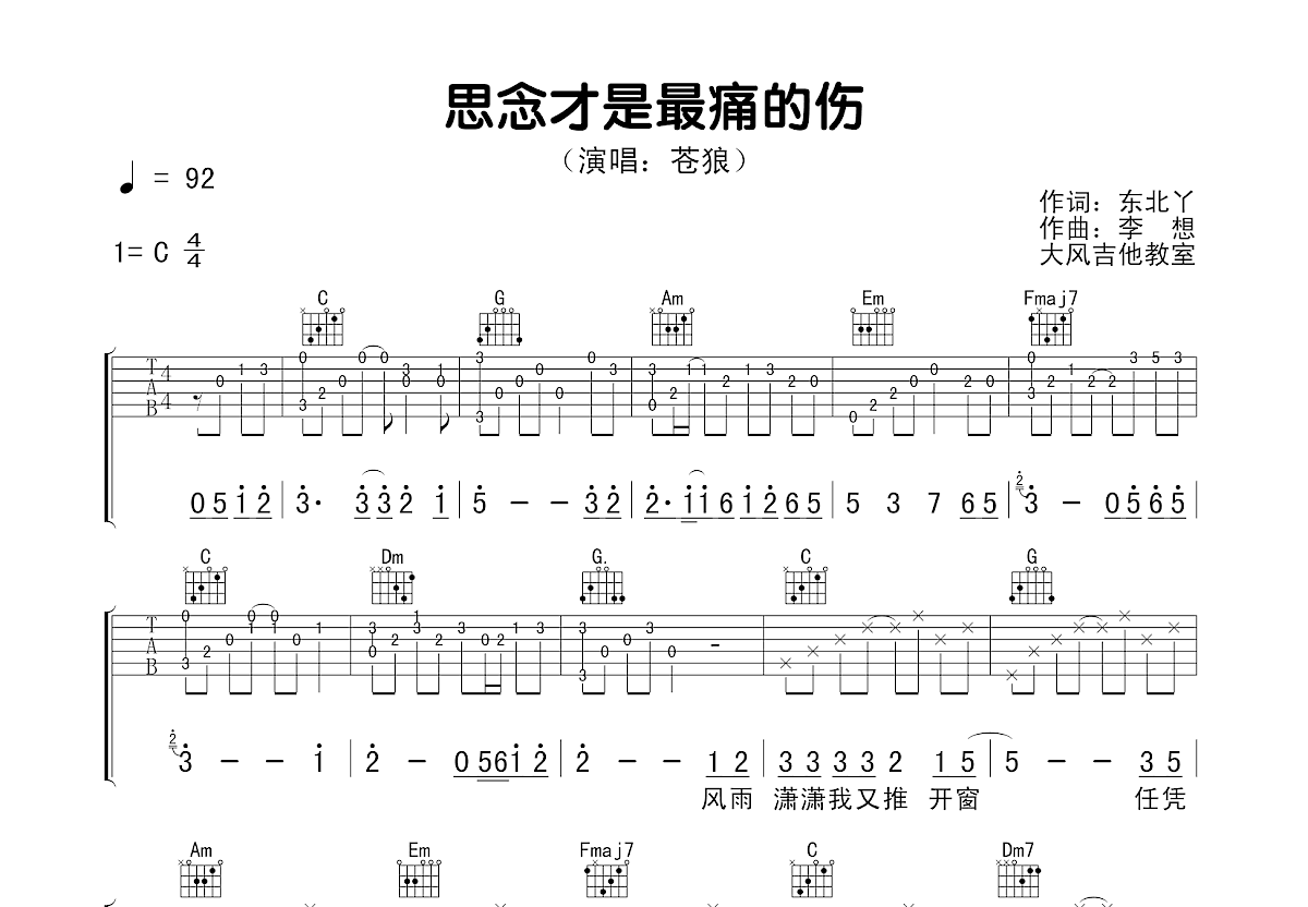 思念才是最痛的伤吉他谱预览图