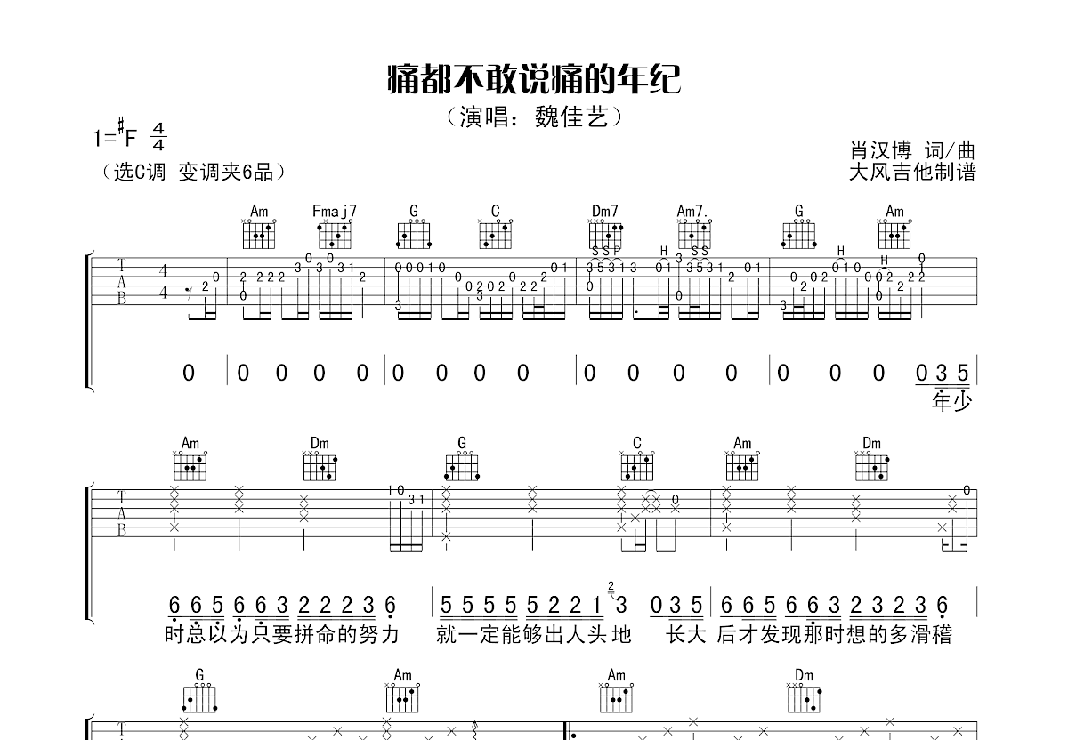 痛都不敢说痛的年纪吉他谱预览图