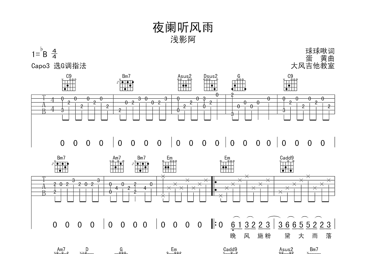 夜阑听风雨吉他谱预览图