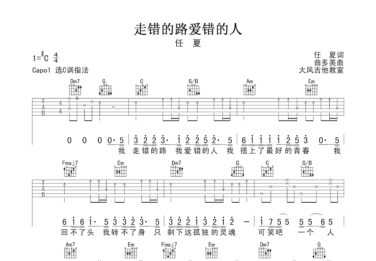 走错的路爱错的人吉他谱预览图