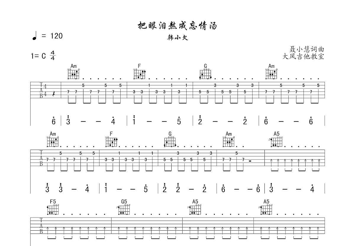 把眼泪熬成忘情汤吉他谱预览图