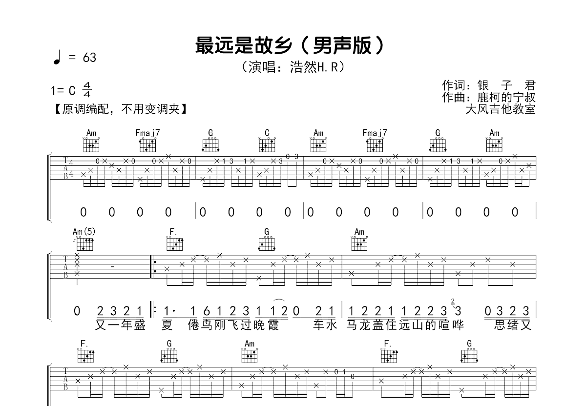 最远是故乡吉他谱预览图